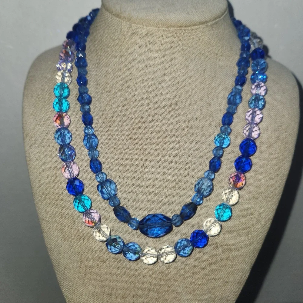Blue Purple Faceted Glass‎ Bead  Necklace lot